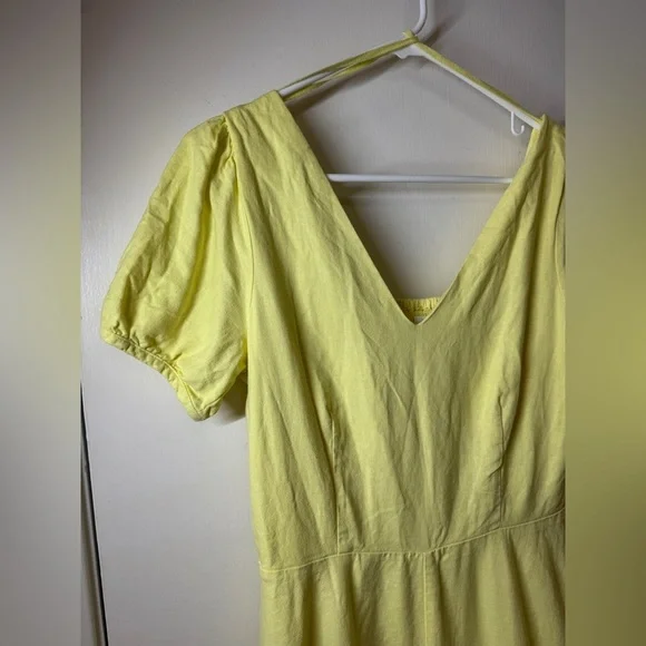 Gap Linen Cotton Blend Cottagecore Yellow Midi A Line Short Sleeve Dress 4 Tall - Picture 2 of 12